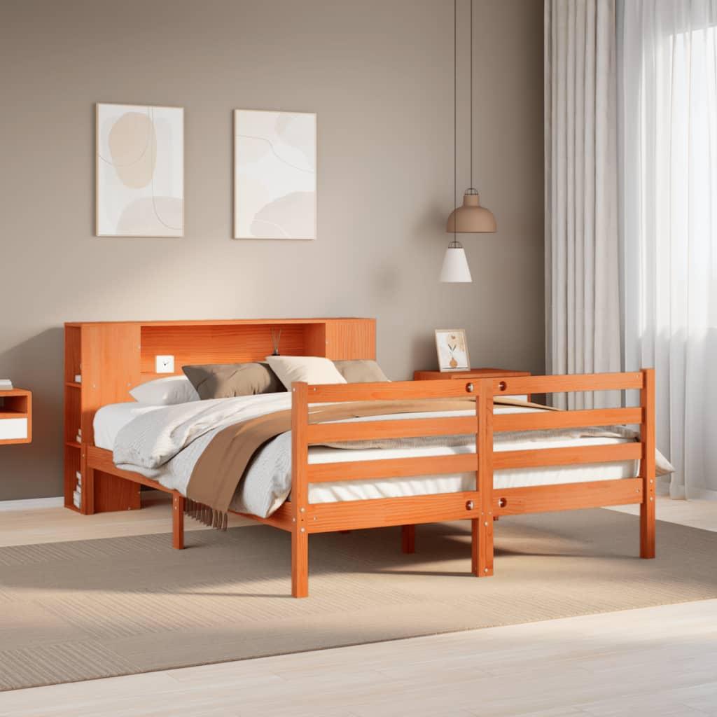 Seng med reol uden madras 150x200cm massivt fyrretræ gyldenbrun