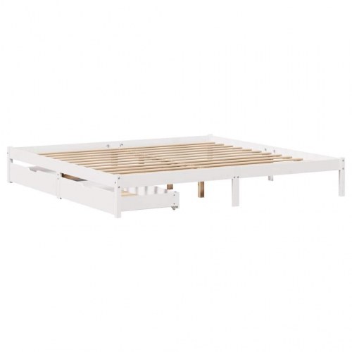 Sengeramme med 2 skuffer 180 x 200 cm massivt fyrretræ - hvid