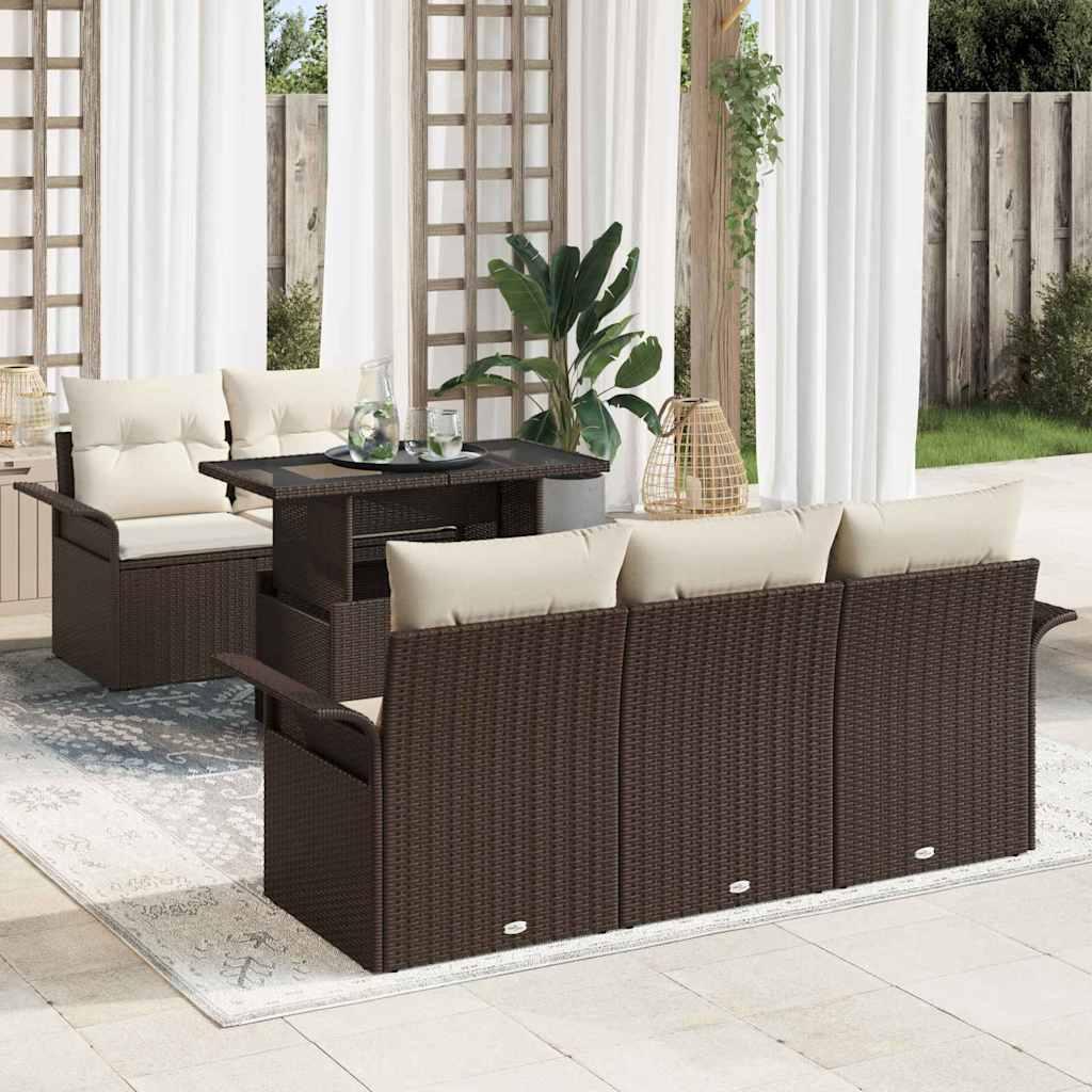 Havesofa Sæt med pude med opbevaring 6 stk Brun Poly rattan