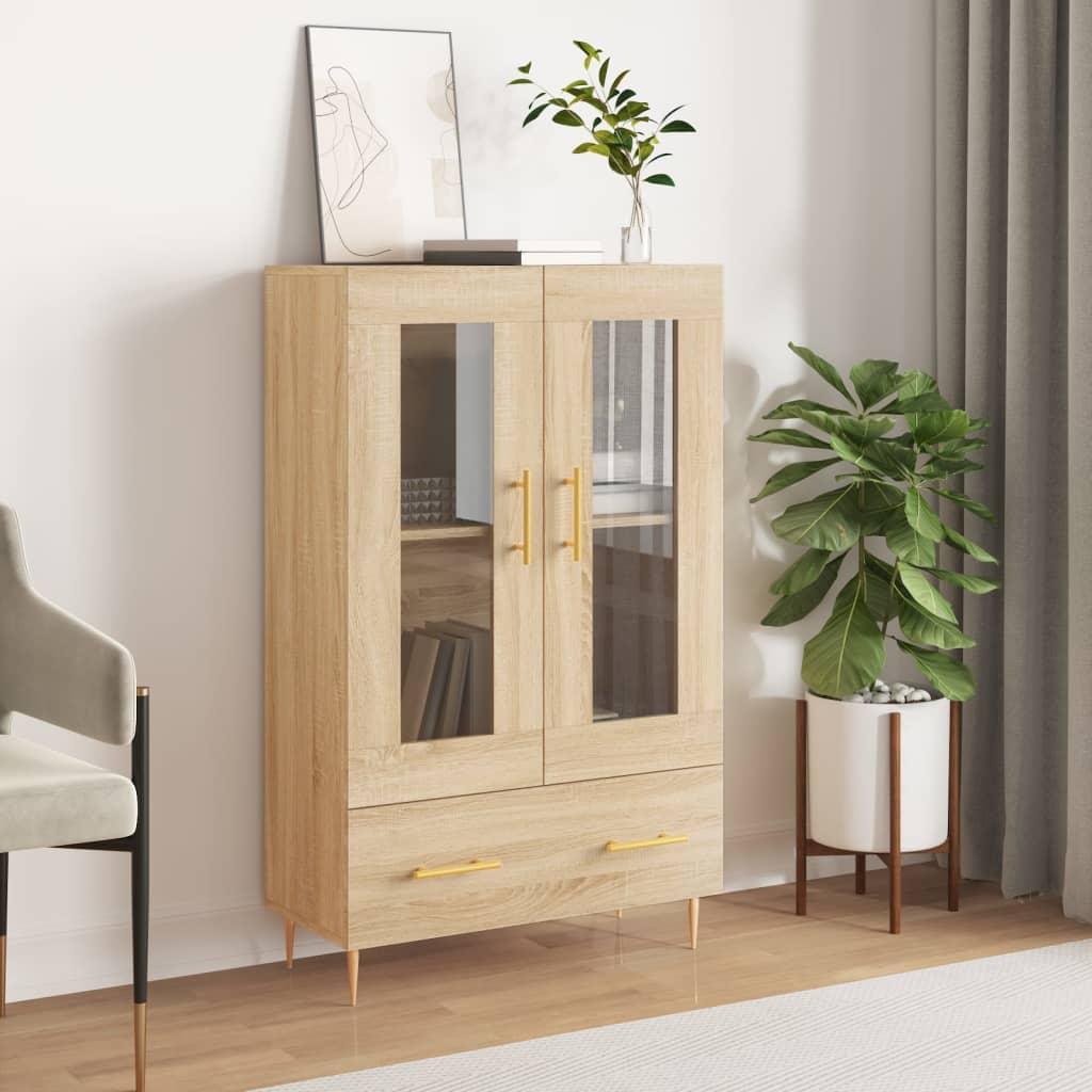 Skab/skænk 69,5×31×115 cm i konstrueret træ - sonoma-eg med glasdøre