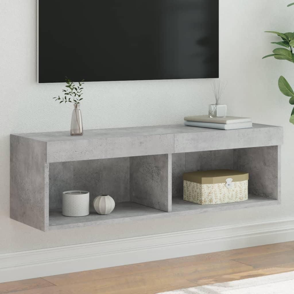 Tv-bord med LED-lys 100x30x30 cm betongrå