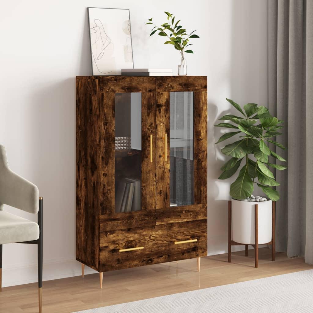 Skab med glaslåger 69,5×31×115 cm - konstrueret træ i røget sonoma-eg