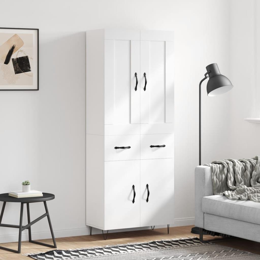 Højskab 69,5x34x180 Cm Konstrueret Træ - Hvid / 2 låger og 2 skuffer