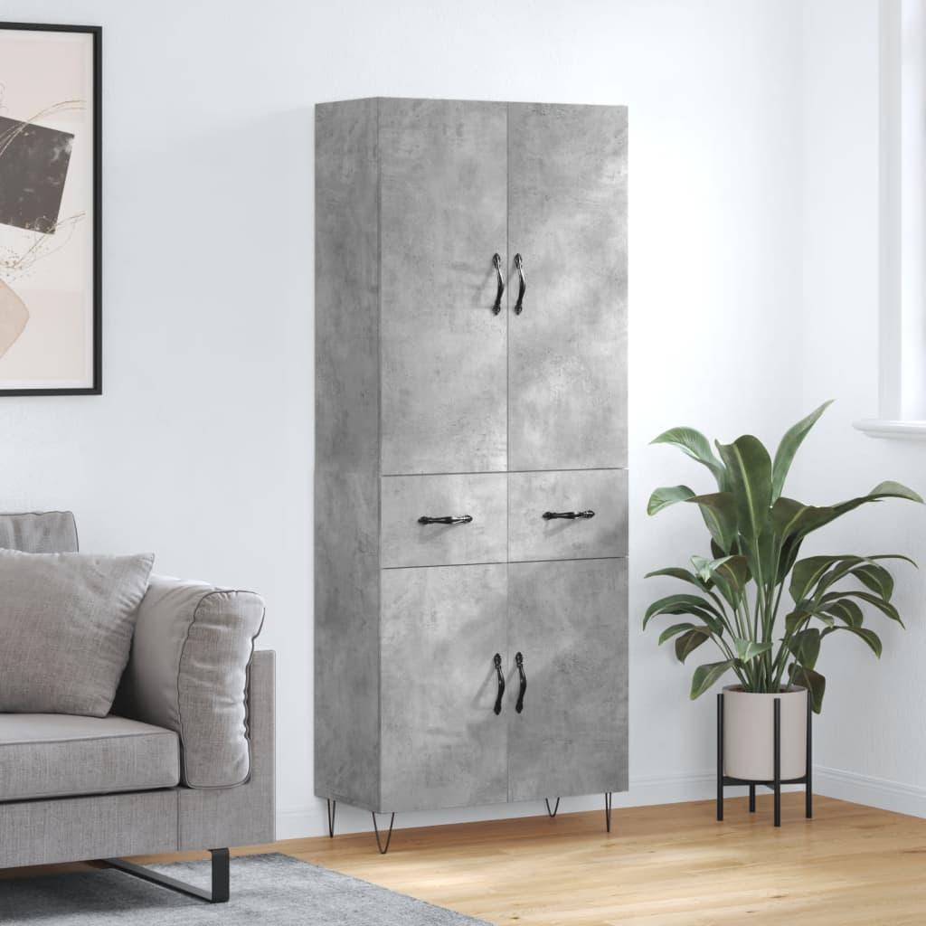 Højskab 69,5X34X180 Cm Konstrueret Træ - Betongrå / 2 låger og 2 skuffer