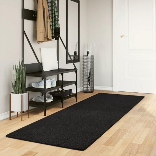 Gulvtæppe HUARTE 80×250 cm - kort luv, vaskbart, sort