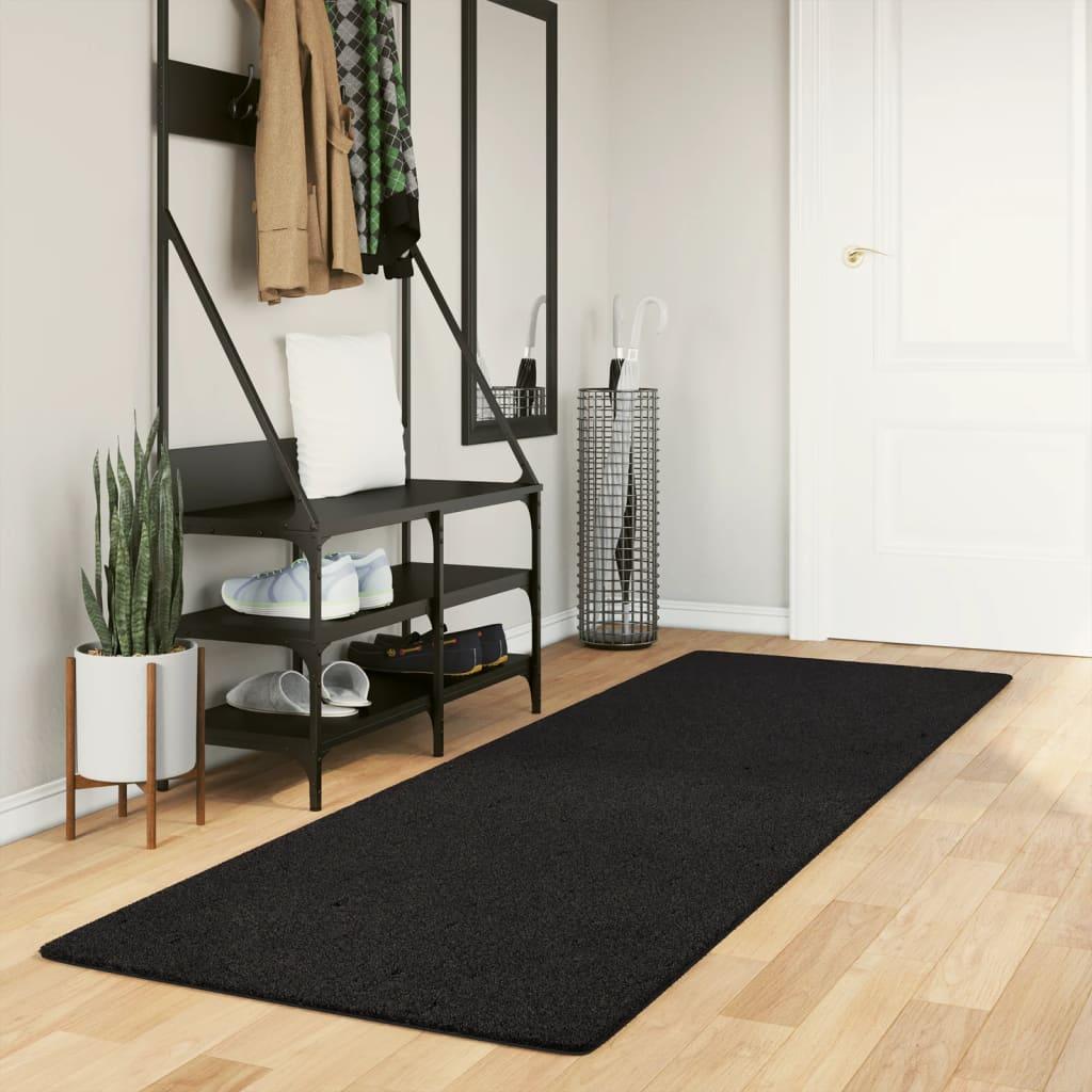 Gulvtæppe HUARTE 80x250 cm kort luv og vaskbart sort