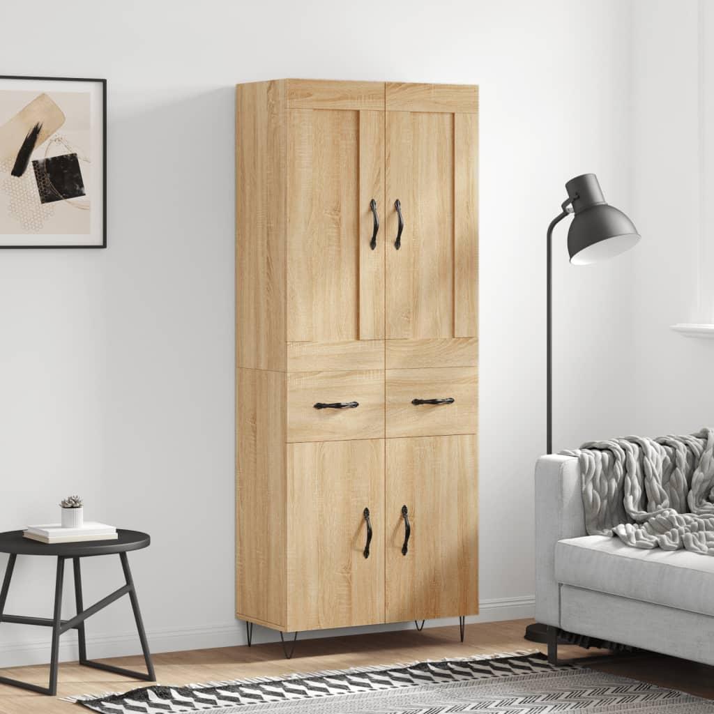 Højskab 69,5x34x180 Cm Konstrueret Træ - Sonoma-eg / 2 låger og 2 skuffer