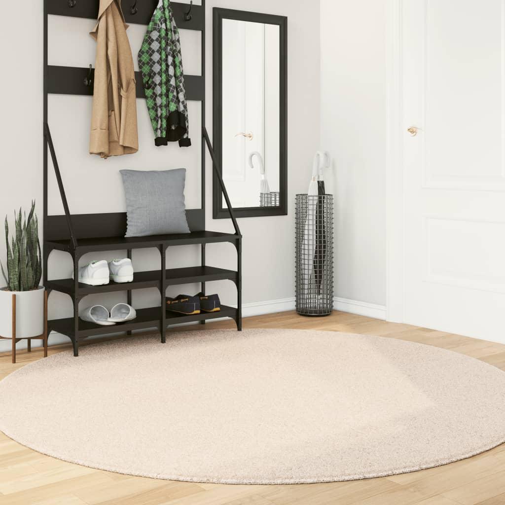 Gulvtæppe HUARTE Ø 200 cm kort luv og vaskbart beige