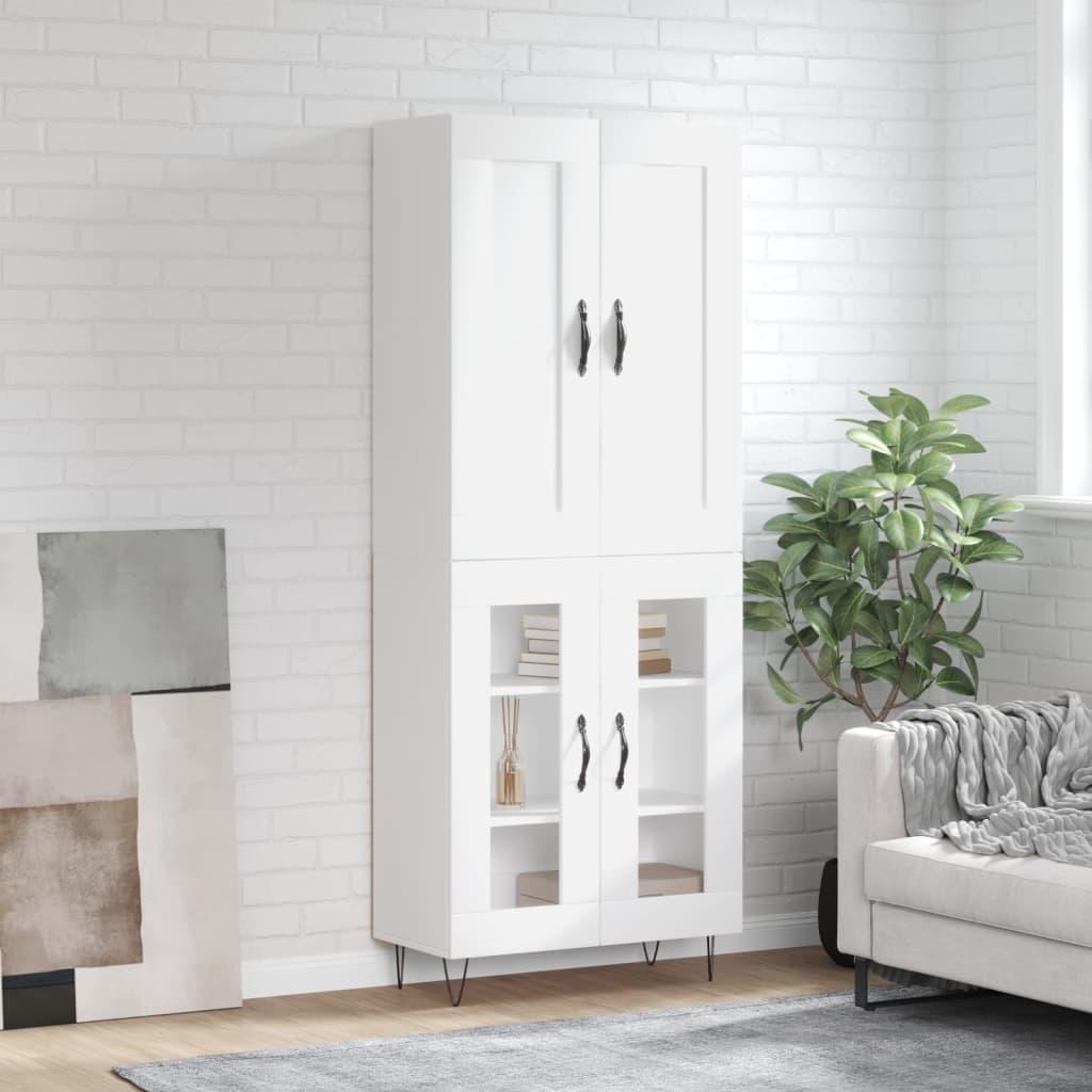 Højskab 69,5 × 34 × 180 cm i hvid - konstrueret træ med glas og jernfødder