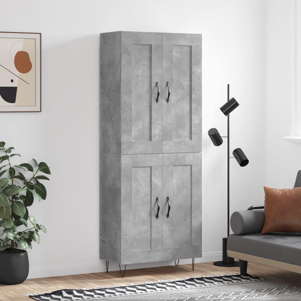 Højskab 69,5x34x180 Cm Konstrueret Træ - Betongrå / 2 trælåger