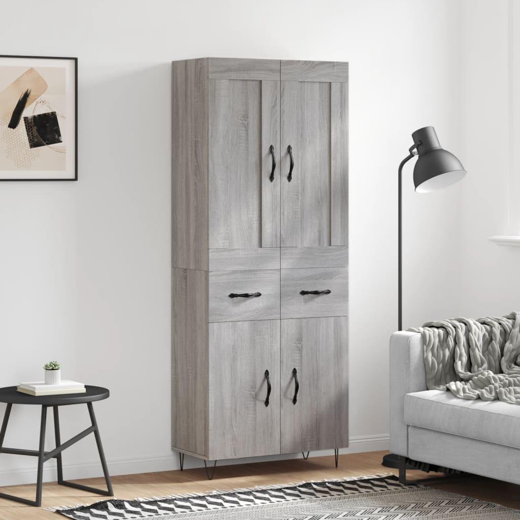 Højskab 69,5x34x180 Cm Konstrueret Træ - Grå sonoma-eg / 2 låger og 2 skuffer