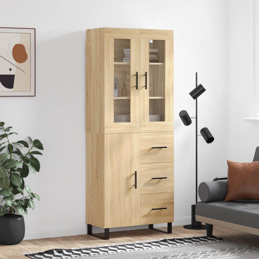 Højskab/skænk 69,5×34×180 cm i konstrueret træ - sonoma-eg