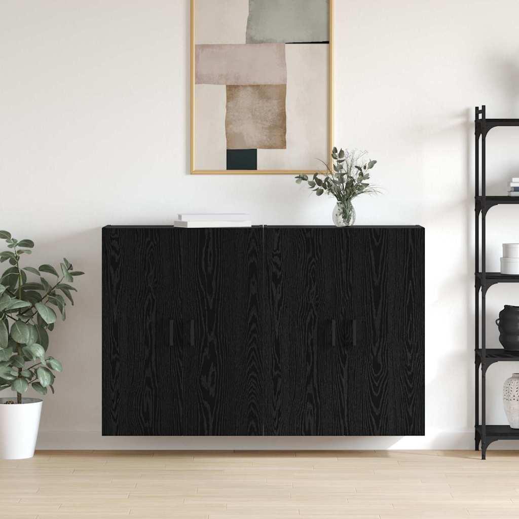 Væghængte skabe 2 stk Sort eg 69.5 x 34 x 90 cm Konstrueret træ