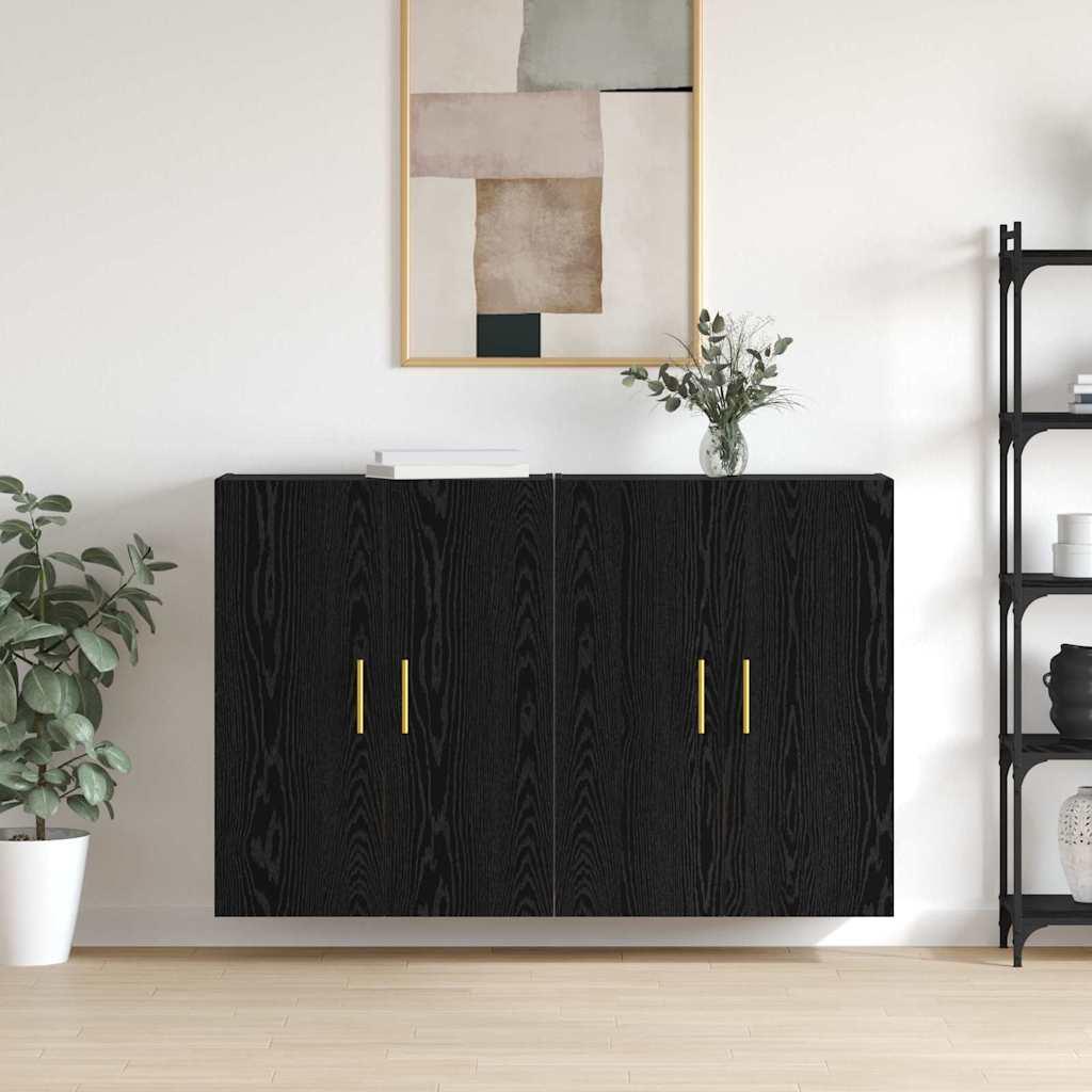 Væghængte skabe 2 stk Sort eg 69.5 x 34 x 90 cm Konstrueret træ