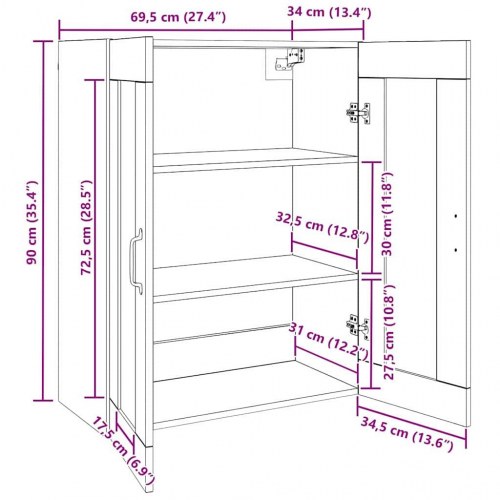 Væghængte skabe 2 stk Sort eg 69.5 x 34 x 90 cm Konstrueret træ