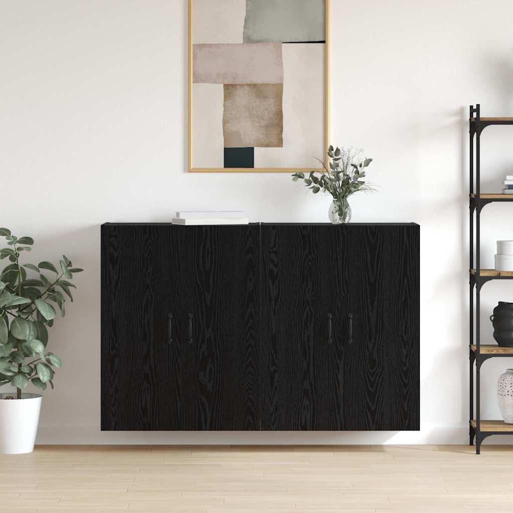 Væghængte skabe 2 stk Sort eg 69.5 x 34 x 90 cm Konstrueret træ