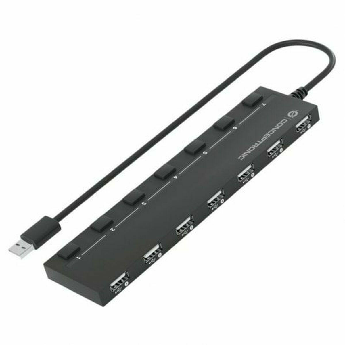 Conceptronic USB 2.0 hub med 7 porte - Sort