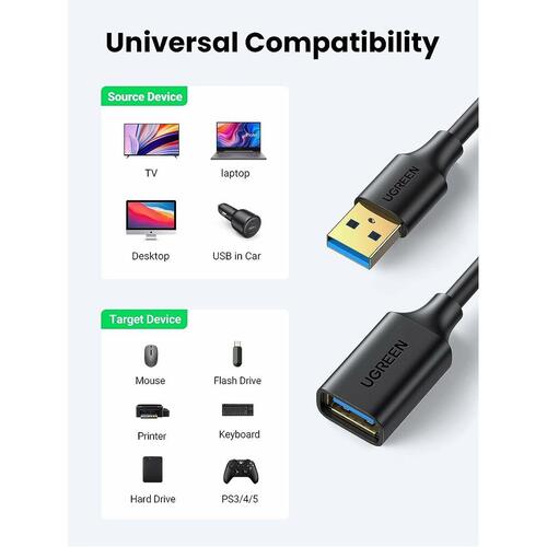 Ugreen USB 3.0 forlængerkabel - USB-A han til hun, 1 m, sort