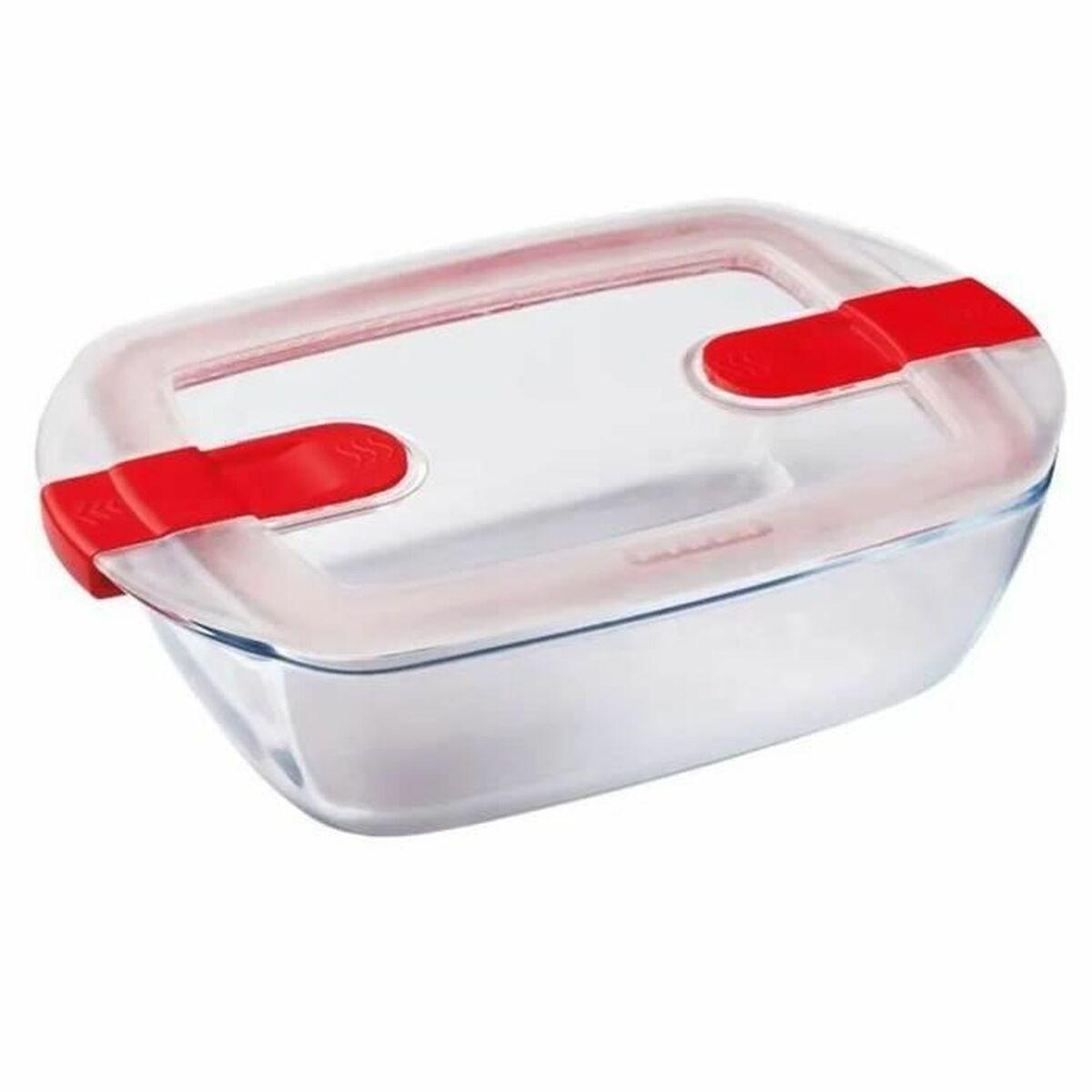 Madopbevaringsboks Pyrex glas med låg 1,1 l - hvid/gennemsigtig