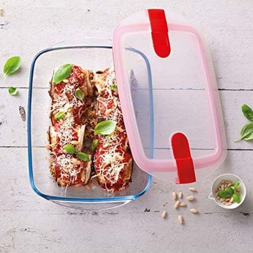 Madopbevaringsboks Pyrex glas med låg 1,1 l - hvid/gennemsigtig