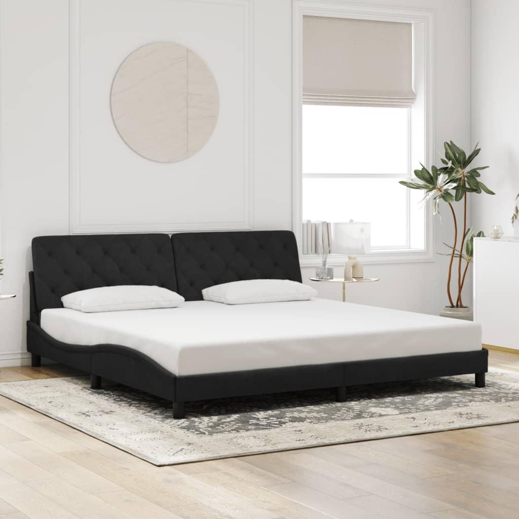 Sengeramme med sengegavl i sort fløjl - 200 x 200 cm