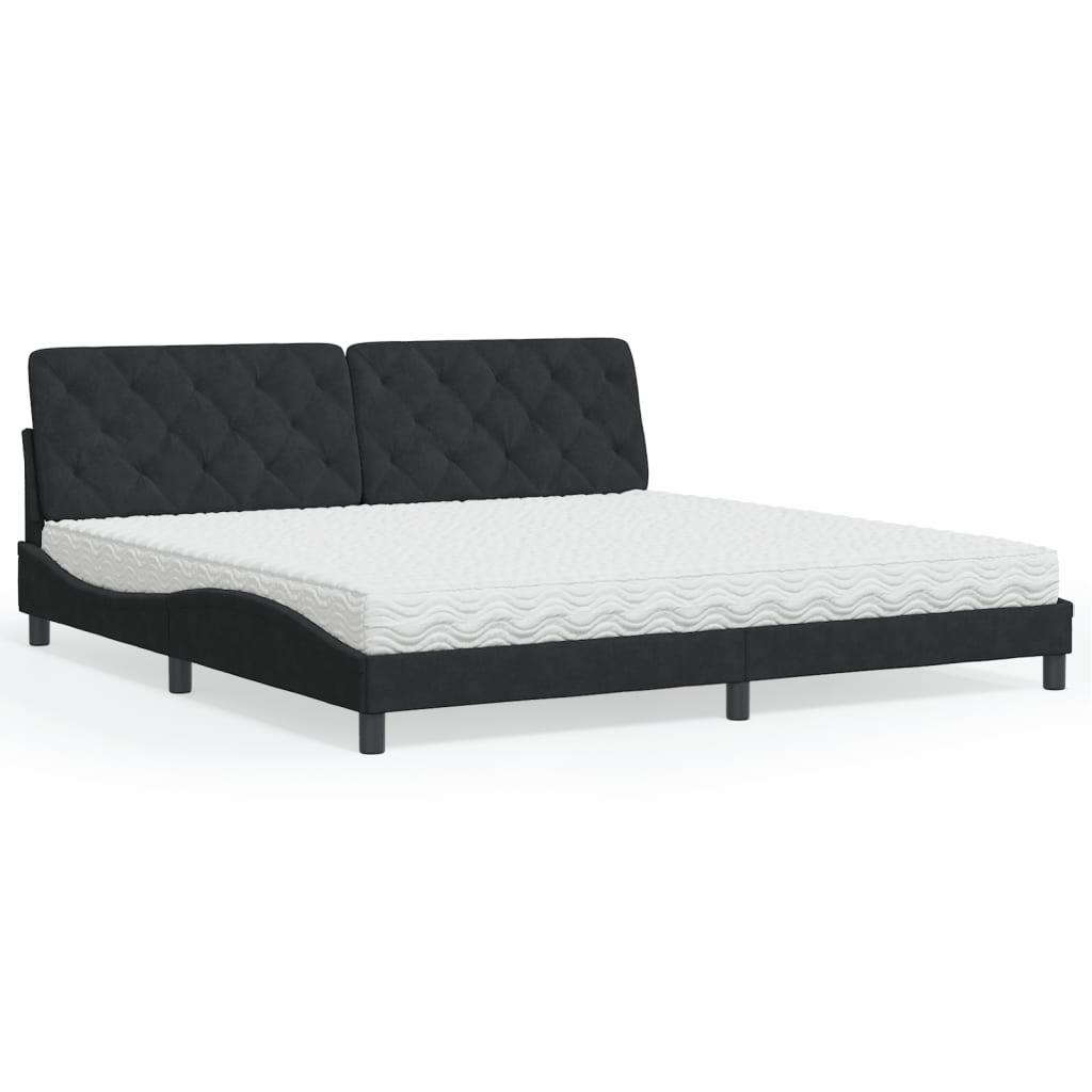 Seng med madras 200x200 cm i sort velour - bølget sengeramme