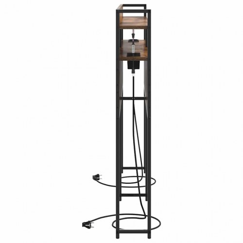 Sengegavl med opbevaring og LED - røget eg, konstrueret træ, 140,5 cm