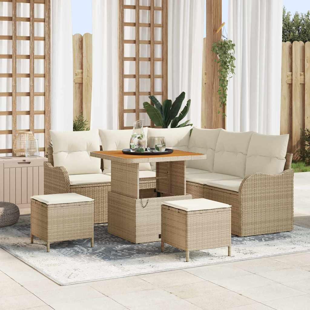 Havesofa Sæt Med Pude Med Opbevaring 8 Dele Og Cream - Beige / Cremehvid / 80 cm bordlængde