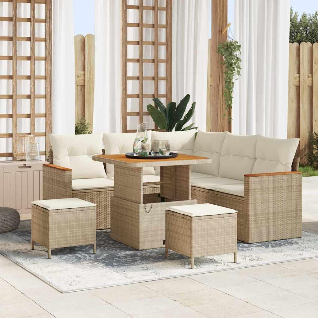 Havesofa Sæt med pude med opbevaring Beige Poly rattan