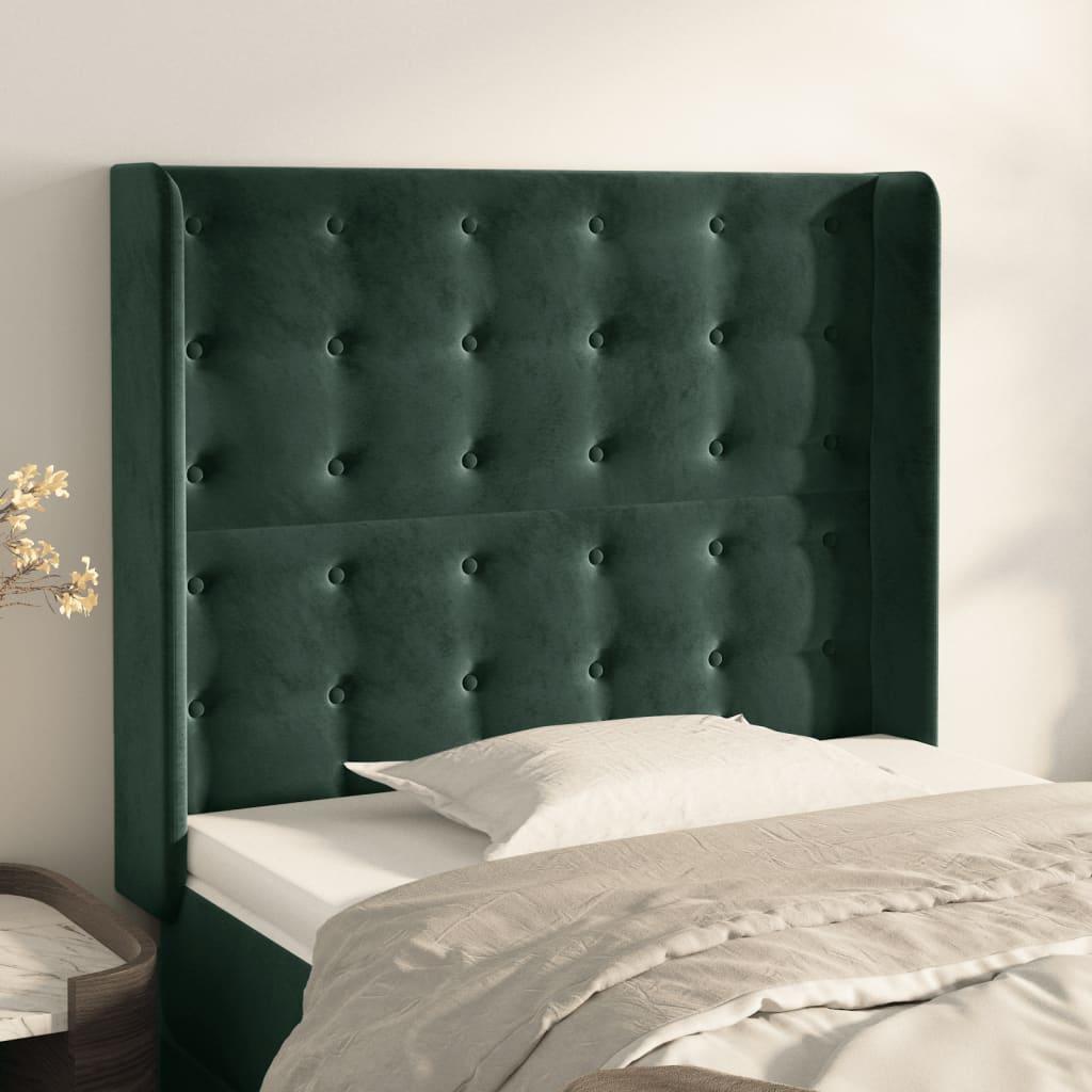 vidaXL sengegavl med kanter 83x16x118/128 cm fløjl mørkegrøn