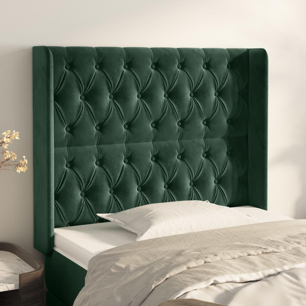 vidaXL sengegavl med kanter 93x16x118/128 cm fløjl mørkegrøn