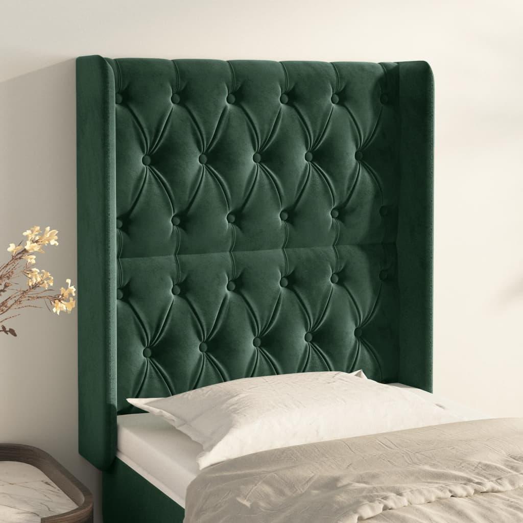 vidaXL sengegavl med kanter 83x16x118/128 cm fløjl mørkegrøn