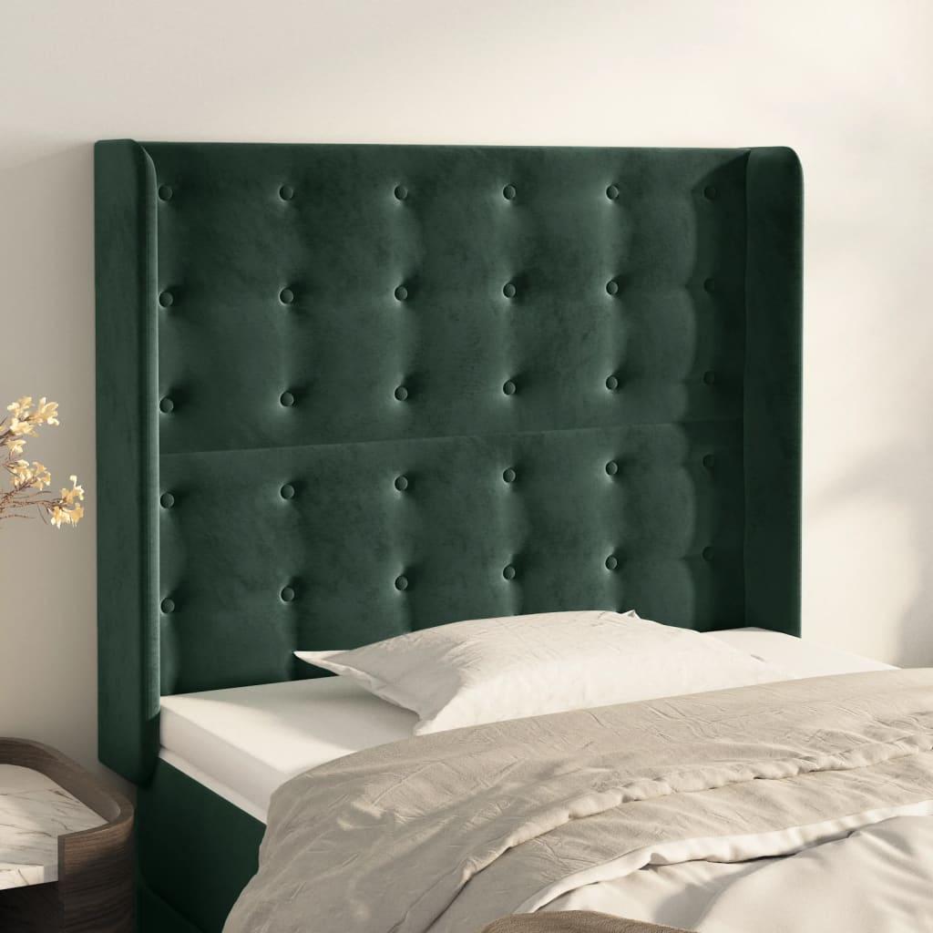 vidaXL sengegavl med kanter 103x16x118/128 cm fløjl mørkegrøn