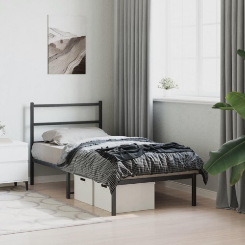 Sengeramme med sengegavl 90×200 cm - metal, sort