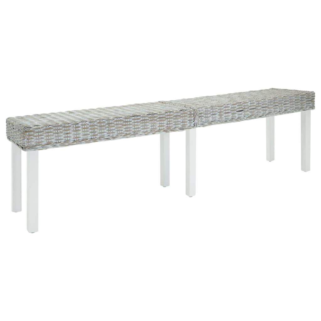 bænk 160x35x45 cm naturlig kubu-rattan og massivt mahognitræ hvid