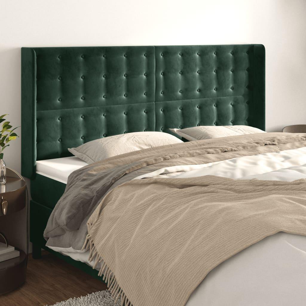 vidaXL sengegavl med kanter 203x16x118/128 cm fløjl mørkegrøn