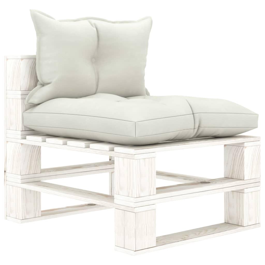 Midterdel til pallesofa m. beige hynder træ