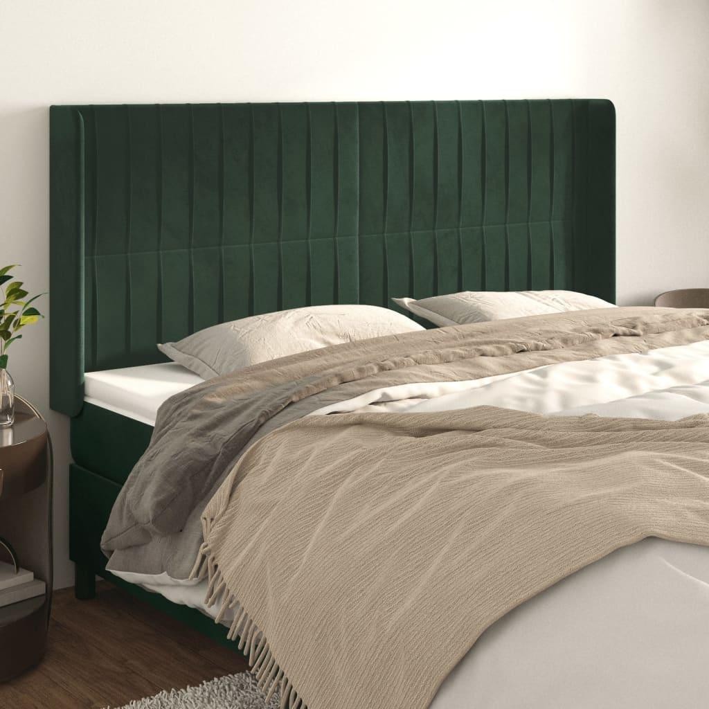 vidaXL sengegavl med kanter 183x16x118/128 cm fløjl mørkegrøn