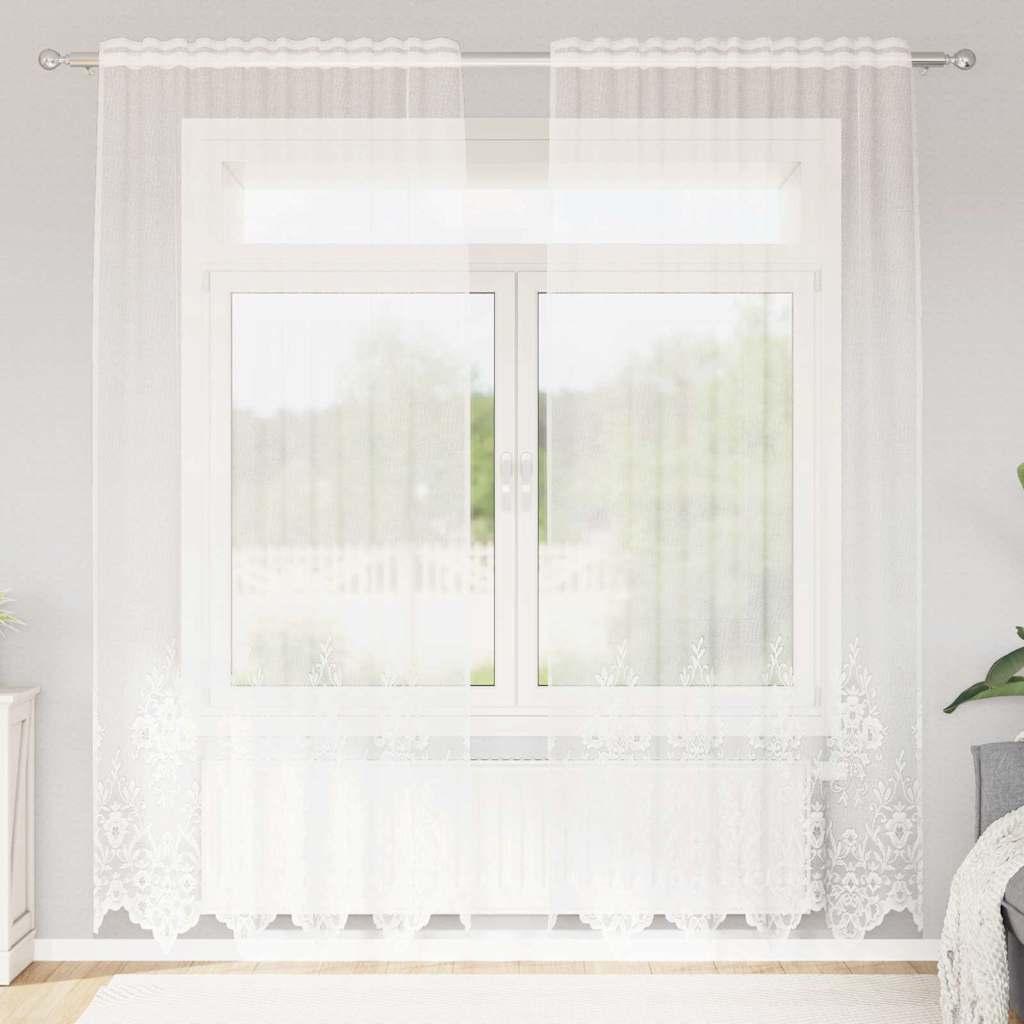 Blondet gardin med blomster - hvid 240 × 150 cm, polyester