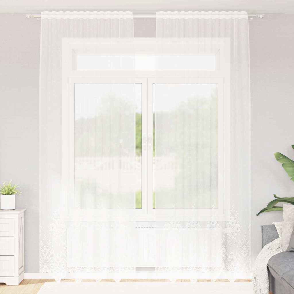 Lace blondgardin - blomstret, hvid 260 × 150 cm i polyester