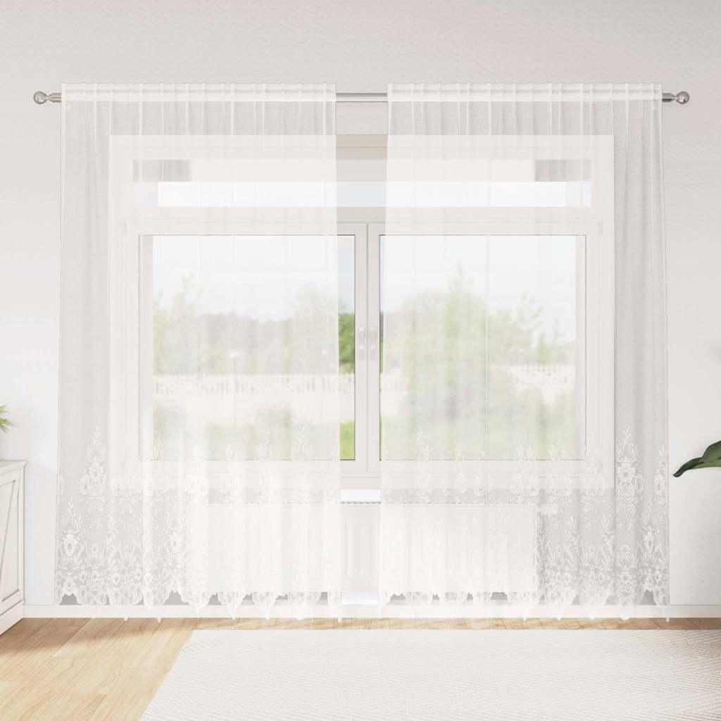 Blondet gardin med blomstermønster - hvid 200 x 200 cm, polyester