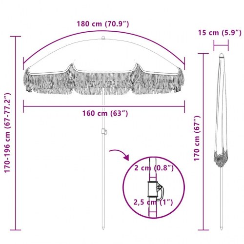 Parasol Grå og Hvid Ø 160 x 195 cm Stål