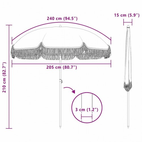 Parasol Grå og Hvid Ø 205 x 209 cm Stål