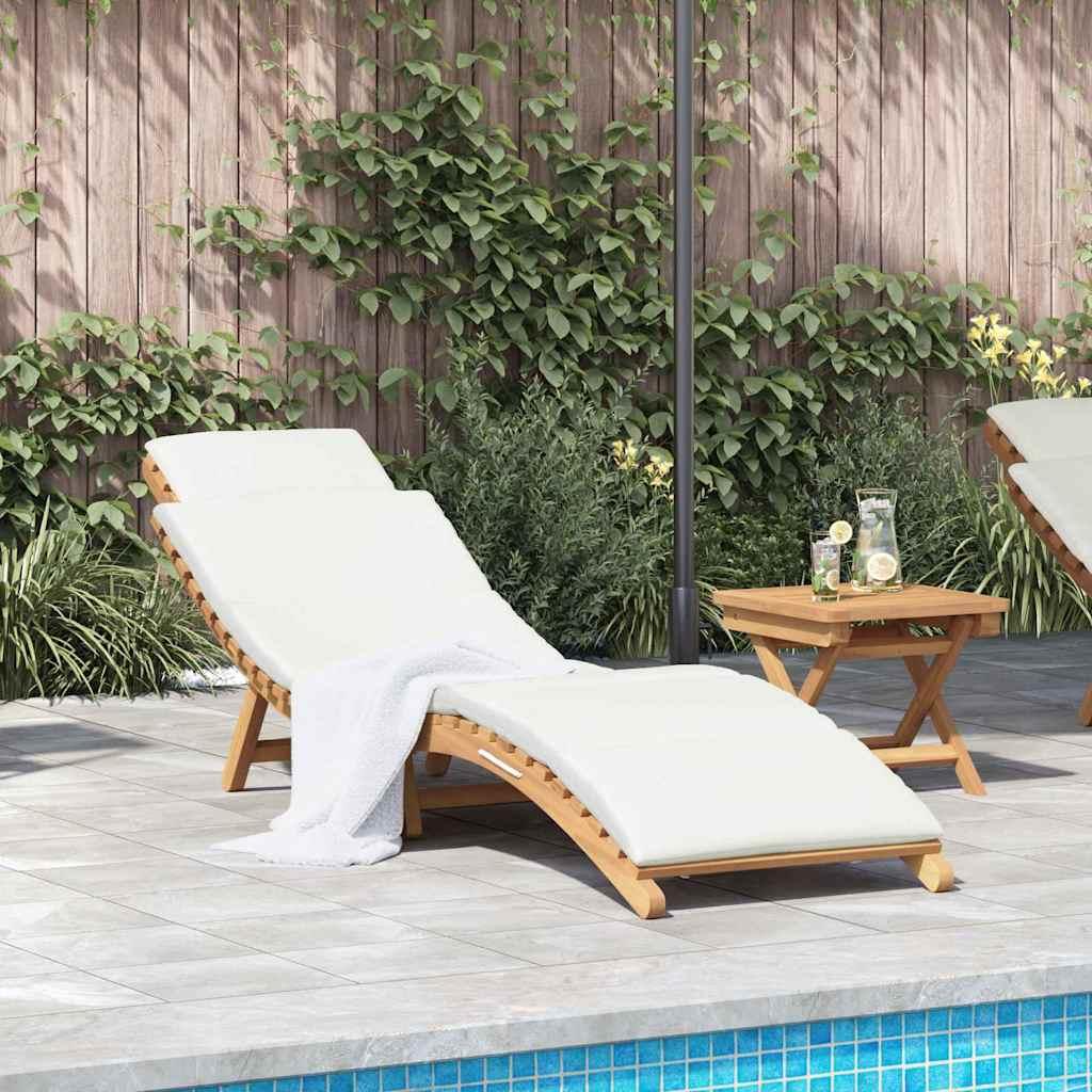 Solstol med pude Cremehvid 188 x 55 x 59 cm Massivt teaktræ