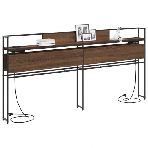 Opbevaringshovedgavl i brun eg med opladningsstation - 200 x 15 x 98 cm