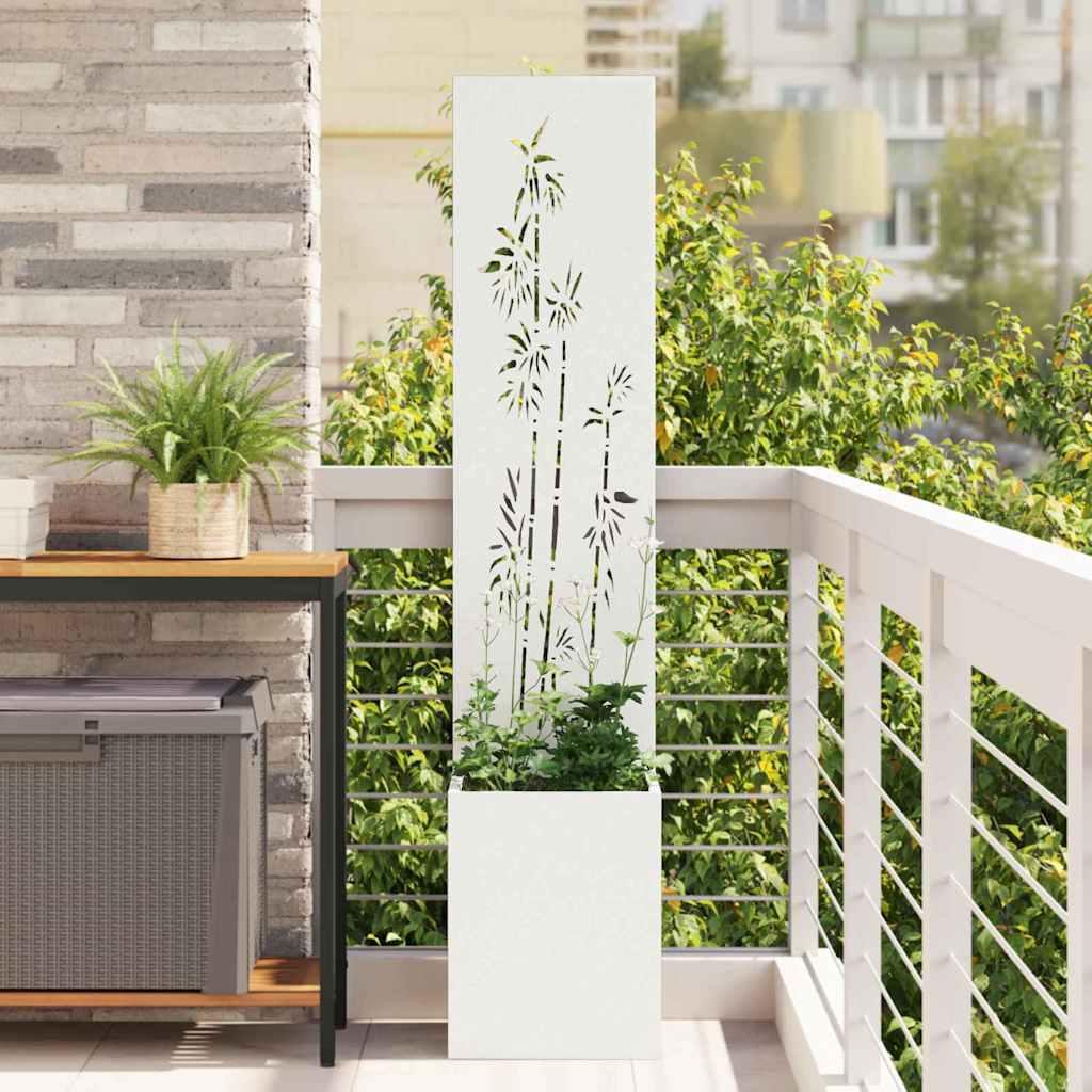 Have Privatliv Skærm Fretwork 32 X 140 Cm Koldvalset Stål - Hvid / Bambus