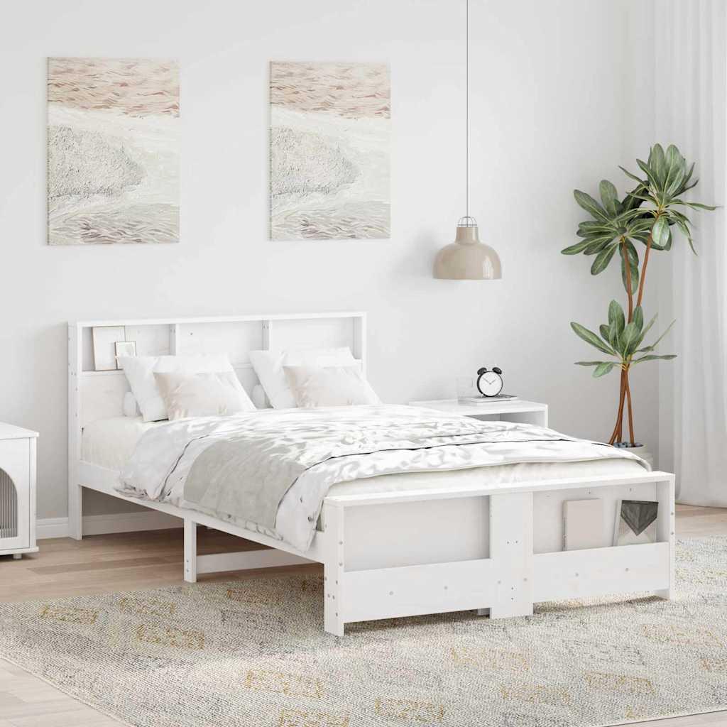 Sengestel med hovedgærde Hvid 120 x 200 cm Massivt fyrretræ