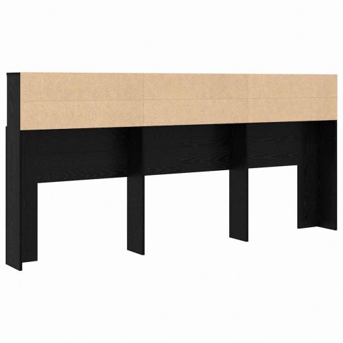 Vægmonteret sengegavl med hylder - sort eg, 220 x 19 x 101,5 cm