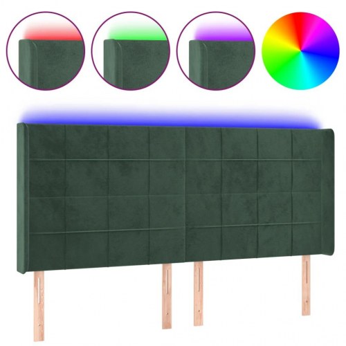 Sengegavl med LED-lys 163 x 16 x 118/128 cm - mørkegrøn