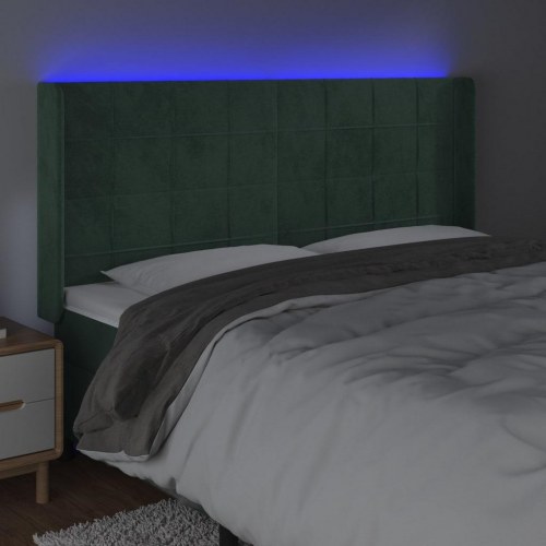 Sengegavl med LED-lys 163 x 16 x 118/128 cm - mørkegrøn